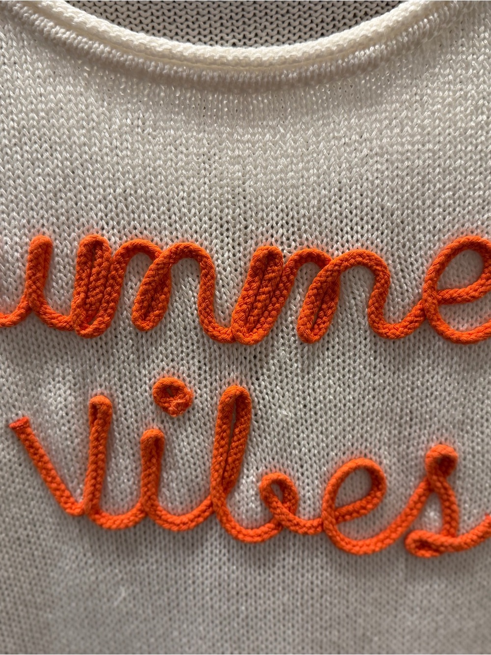 Cream 'Summer Vibes' Knit Sweater with Orange Script by Marled Reunited Clothing - Picture 2 of 7
